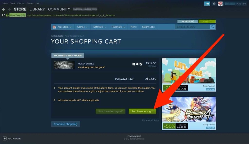 how to gift games on steam