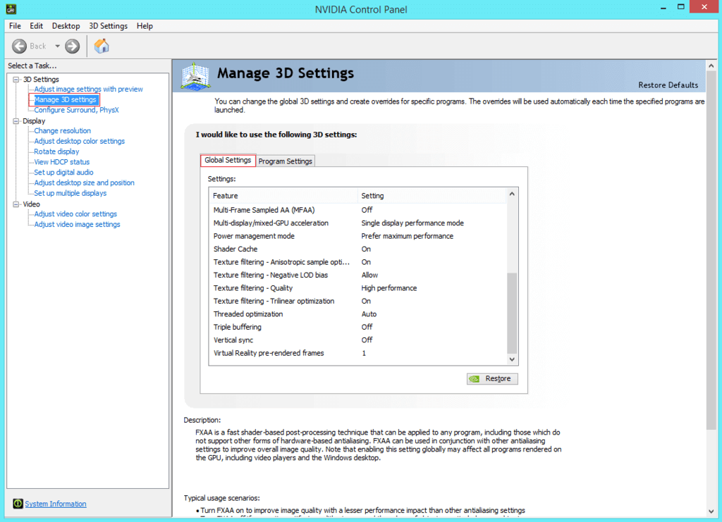 NVIDIA Control Panel Settings