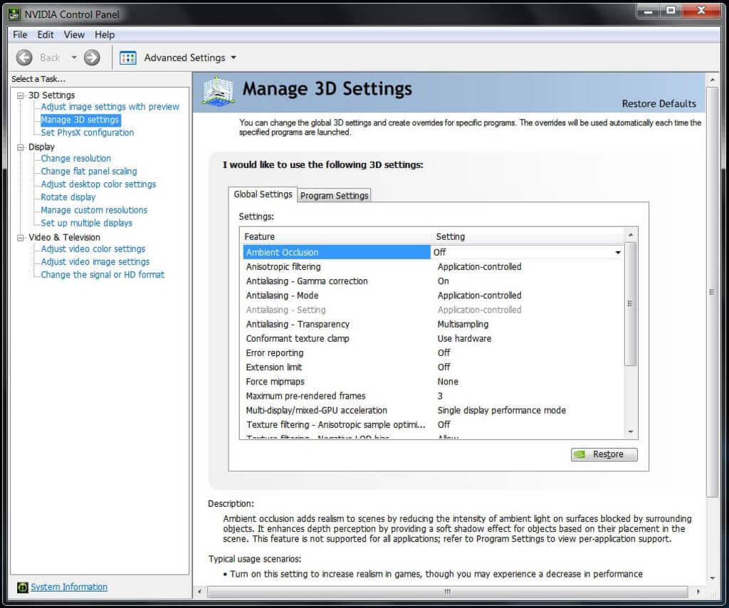 NVIDIA Control Panel Settings