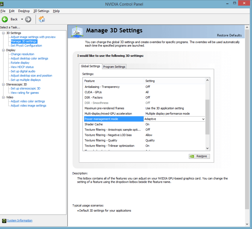 NVIDIA Control Panel Settings