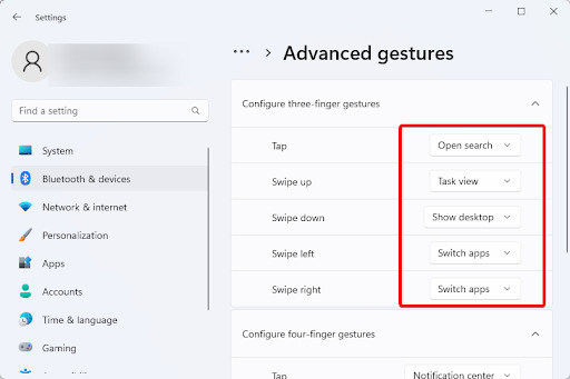 Edit Advanced Gesture Controls