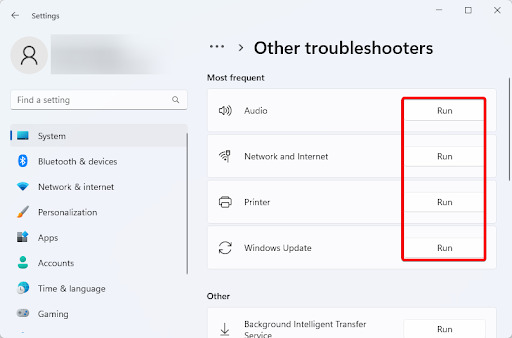 Running Troubleshooters in Windows 11