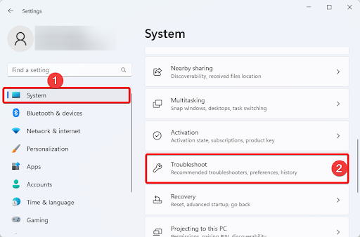 Running Troubleshooters in Windows 11
