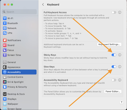 Turn Off Slow Keys and Sticky Keys