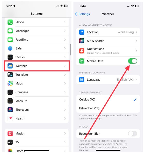 Weather App Use Cellular Data