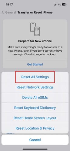 Resetting All Settings on iPhone
