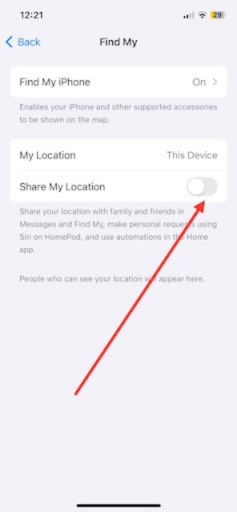 toggle on the switch for Share My Location