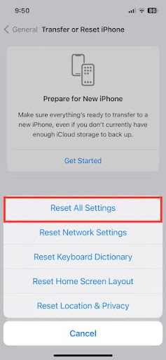 choose Reset All Settings 