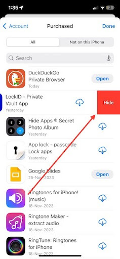 press the Hide button so that it disappears from being seen