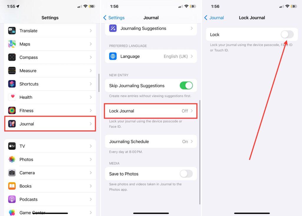 Lock Your Journal Using a Passcode and Face ID