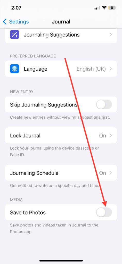 Save Pictures Taken in Journal App to Camera Roll