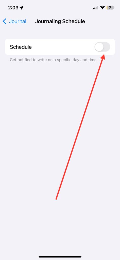 toggle on the switch for journal Schedule