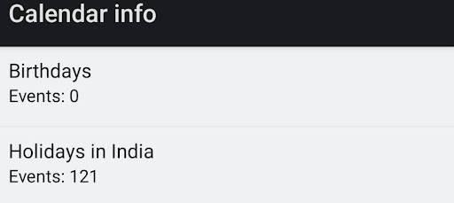 Android Secret code to Display stored calendar data