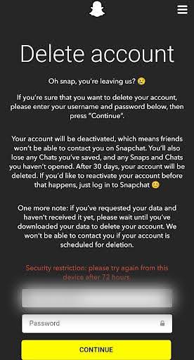 delete snapchat account