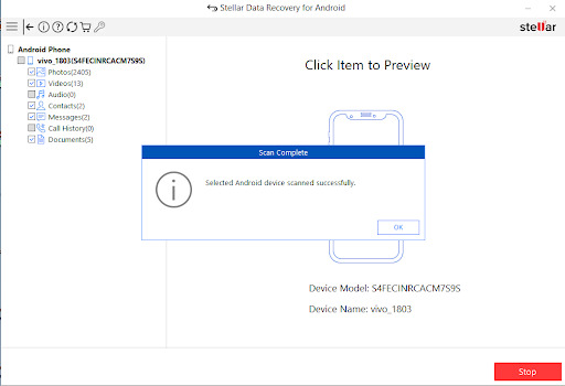 Scan Complete dialog box will appear. Click OK to close the dialog