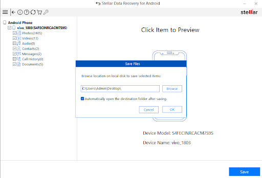 Select the appropriate folder to save the files and click OK