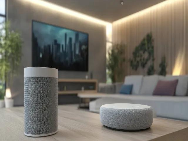 Wireless stereo speakers streaming music from a smartphone over Wi-Fi.