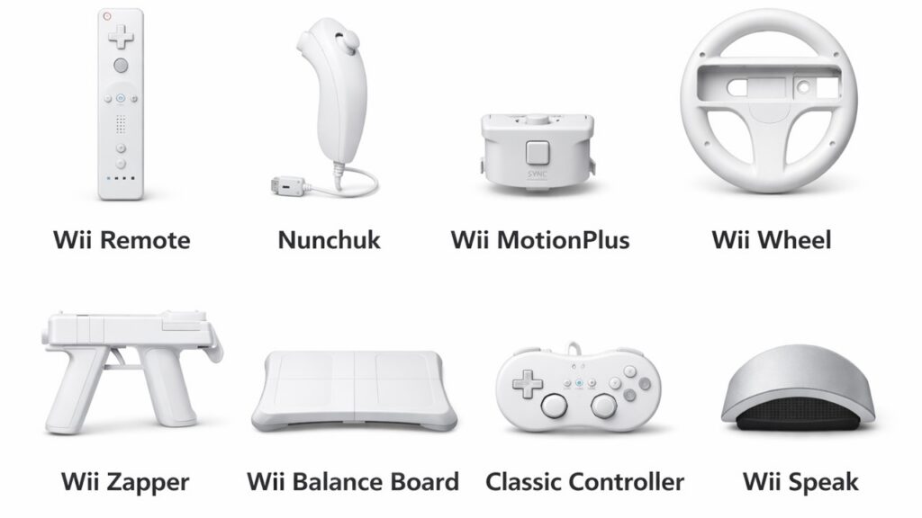 Popular Nintendo Wii accessories including Balance Board and Wii Wheel