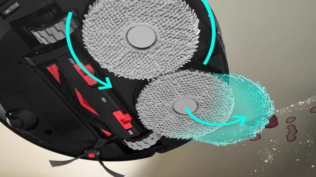 Robot vacuum with rotating mop pads for floor cleaning
